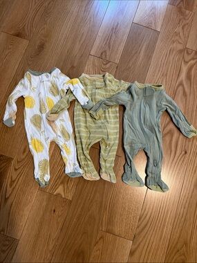 cloud island Baby Footie Sleepers - White, Yellow, Green Set of 3
